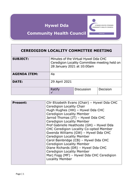 Minutes of Ceredigion Local Committee January 2021