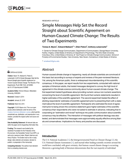 Simple Messages Help Set the Record Straight About Scientific Agreement on Human-Caused Climate Change: the Results of Two Experiments