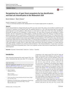 Recognizing Loss of Open Forest Ecosystems by Tree Densification and Land Use Intensification in the Midwestern USA