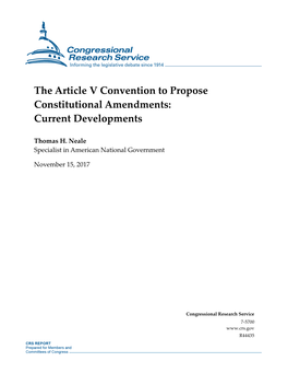 The Article V Convention to Propose Constitutional Amendments: Current Developments