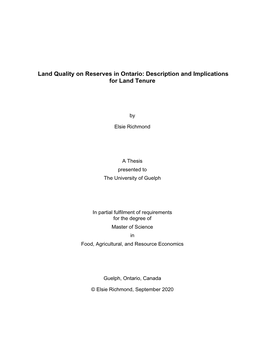 Land Quality on Reserves in Ontario: Description and Implications for Land Tenure