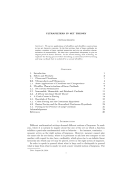 ULTRAFILTERS in SET THEORY Contents 1. Introduction 1 2. Filters