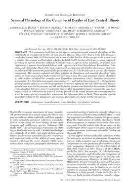 Seasonal Phenology of the Cerambycid Beetles of East Central Illinois