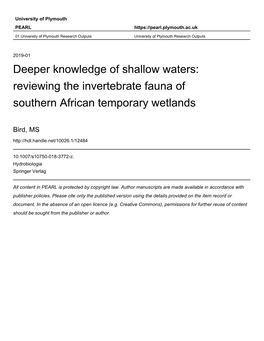 Reviewing the Invertebrate Fauna of Southern African Temporary Wetlands