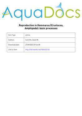 Reproduction in Gammarus (Crustacea, Amphipoda): Basic Processes