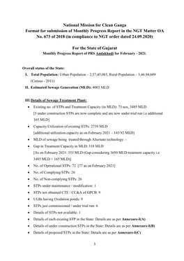 National Mission for Clean Ganga Format for Submission of Monthly Progress Report in the NGT Matter OA No