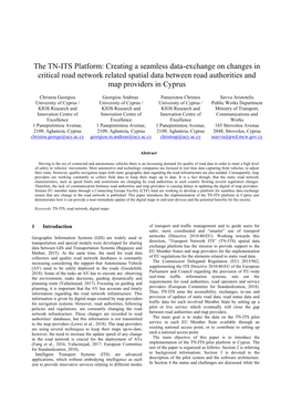 The TN-ITS Platform: Creating a Seamless Data-Exchange on Changes in Critical Road Network Related Spatial Data Between Road Authorities and Map Providers in Cyprus