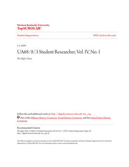 UA68/8/3 Student Researcher, Vol. IV, No. 1 Phi Alpha Theta