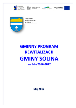 Gminny Program Rewitalizacji Gminy Solina Na Lata 2016-2022