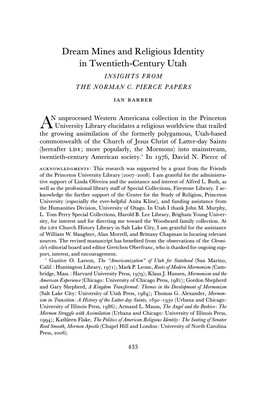 Dream Mines and Religious Identity in Twentieth-Century Utah I Ns Ights from the Norman C