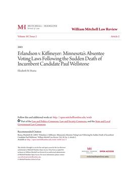 Minnesota's Absentee Voting Laws Following the Sudden Death Of