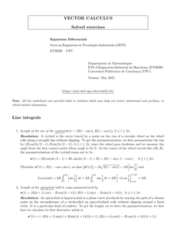 VECTOR CALCULUS Solved Exercises Line Integrals