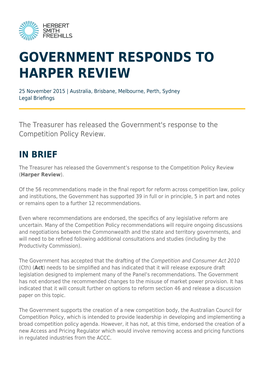 Government Responds to Harper Review