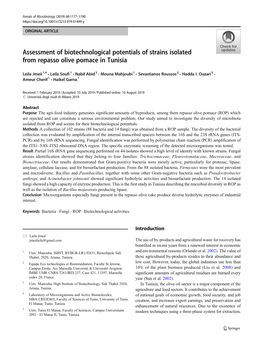 Assessment of Biotechnological Potentials of Strains Isolated from Repasso Olive Pomace in Tunisia