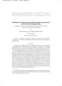 Hunting for Cetrelia Chicitae (Lichenized Ascomycetes) in the Eastern European Alps