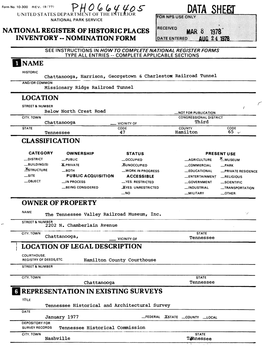 Data Shem National Park Service National Register of Historic Places Inventory - Nomination Form