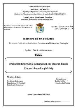Thème Evaluation Future De La Demande En Eau Du Sous-Bassin