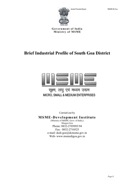 Brief Industrial Profile of South Goa District