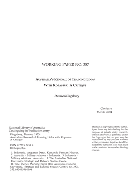 Australia's Renewal of Training Links with Kopassus: a Critique