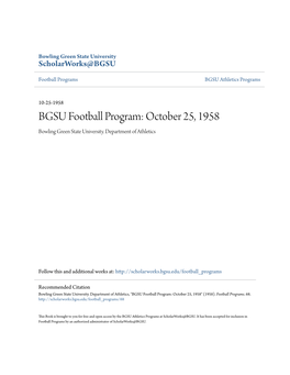 BGSU Football Program: October 25, 1958 Bowling Green State University