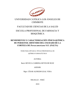 Universidad Católica Los Ángeles De Chimbote Facultad De Ciencias De La Salud Escuela Profesional De Farmacia Y Bioquímica