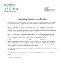 New Voting Restrictions in America