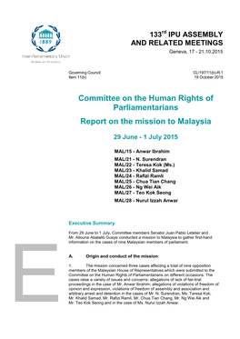 Committee on the Human Rights of Parliamentarians Report on The
