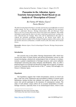 Pausanias in the Athenian Agora: Touristic Interpretation Model Based on an Analysis of “Description of Greece”