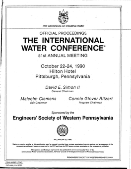 THE INTERNATIONAL WATER CONFERENCE 51St ANNUAL MEETING