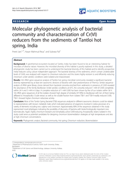 Reducers from the Sediments of Tantloi Hot Spring, India Preeti Jain1,2*, Hasan Mahmud Reza1 and Subrata Pal2