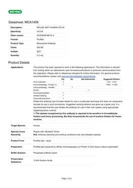 Datasheet: MCA1456 Product Details