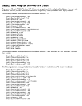 Intel® Wifi Adapter Information Guide