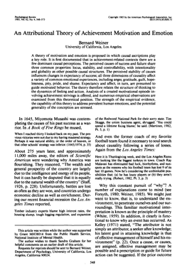 An Attributional Theory of Achievement Motivation and Emotion Bernard Weiner University of California, Los Angeles