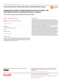 And Dual-Mode Distance Learning Institutions in Nigeria Taiwo Isaac Olatunji and Tajudeen Adewumi Adebisi