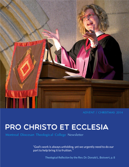 PRO CHRISTO ET ECCLESIA Montreal Diocesan Theological College Newsletter