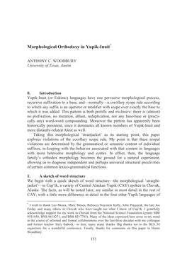 Morphological Orthodoxy in Yupik-Inuit*