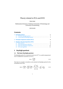 Theory Related to PCA and SVD