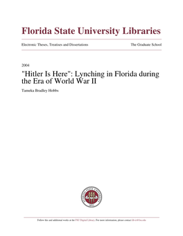 Lynching in Florida During the Era of World War II Tameka Bradley Hobbs