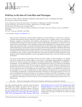 Field Key to the Bats of Costa Rica and Nicaragua