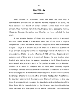 IV Methodology After Creation of Jharkhand. Bihar Has Been Left With