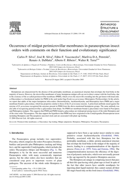 Occurrence of Midgut Perimicrovillar Membranes in Paraneopteran Insect Orders with Comments on Their Function and Evolutionary Signiﬁcance