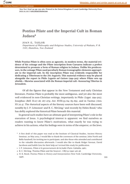 Pontius Pilate and the Imperial Cult in Roman Judaea*