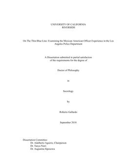 UNIVERSITY of CALIFORNIA RIVERSIDE on the Thin Blue Line: Examining the Mexican American Officer Experience In