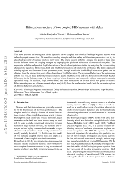 Bifurcation Structure of Two Coupled FHN Neurons with Delay