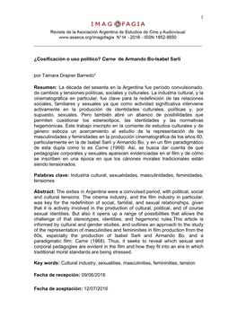 ¿Cosificación O Uso Político? Carne De Armando Bo-Isabel Sarli Por Tamara Drajner Barredo*