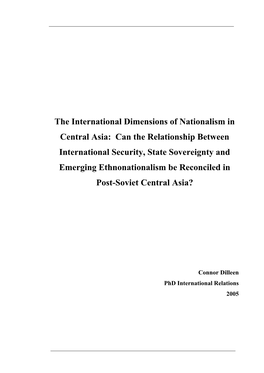 The International Dimensions of Nationalism in Central Asia
