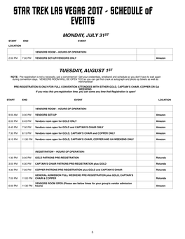 SCHEDULE of EVENTS