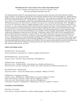 VASCULAR PLANTS in the COLD CREEK BASIN the G.L