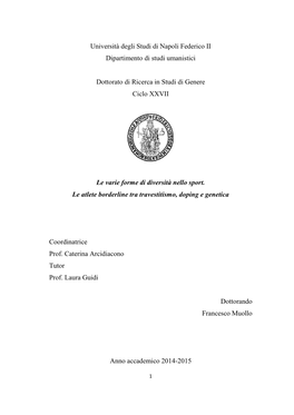Università Degli Studi Di Napoli Federico II Dipartimento Di Studi Umanistici