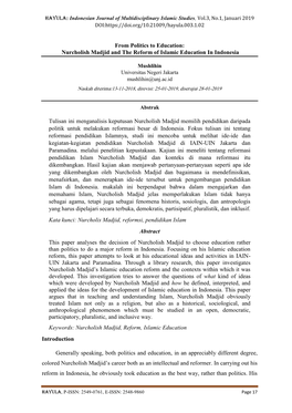 From Politics to Education: Nurcholish Madjid and the Reform of Islamic Education in Indonesia Tulisan Ini Menganalisis Keputusa